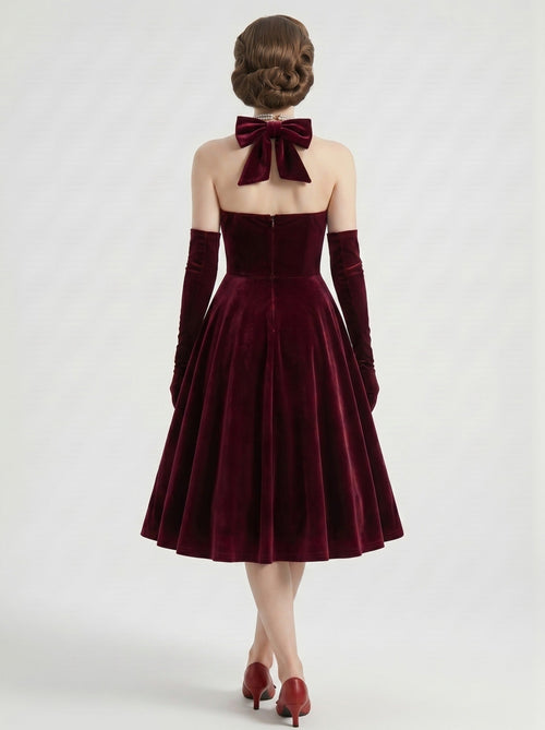 1950s Vintage Retro Outfits Swing Dress Flare Fancy Dress Solid Color Tea-Length Halter Casual Daily Party Cocktail Bachelorette Party for Women