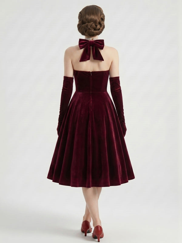 1950s Vintage Retro Outfits Swing Dress Flare Fancy Dress Solid Color Tea-Length Halter Casual Daily Party Cocktail Bachelorette Party for Women