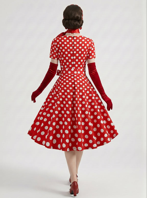 1950s Vintage Retro Rockabilly Outfits Swing Dress Flare Fancy Dress Tea-Length Polka dots Square Collar Evening Bachelorette Party for Women