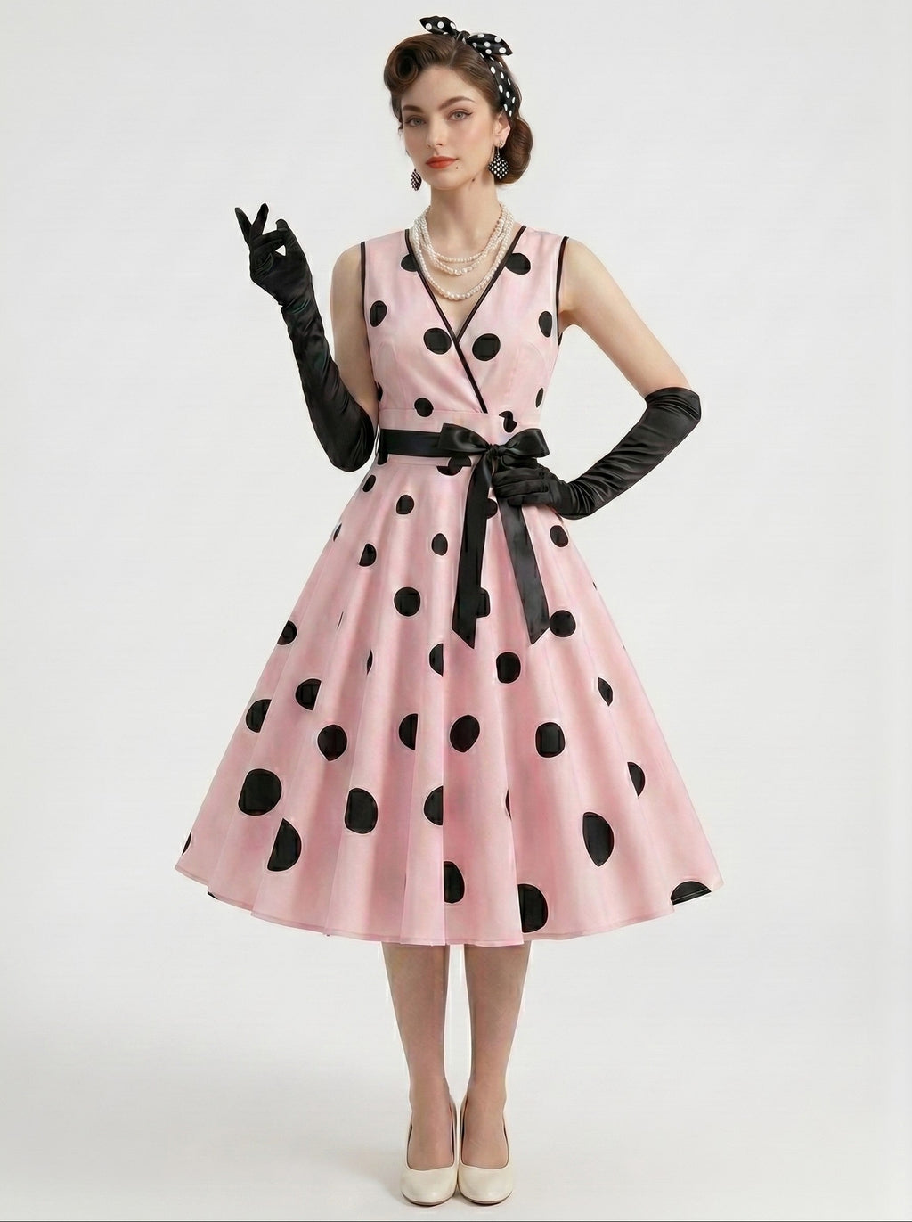 1950s Vintage Retro Outfits Swing Dress Flare Dress Fancy Dress Tea-Length Polka dots V-Neck Women's Date Party  for Women