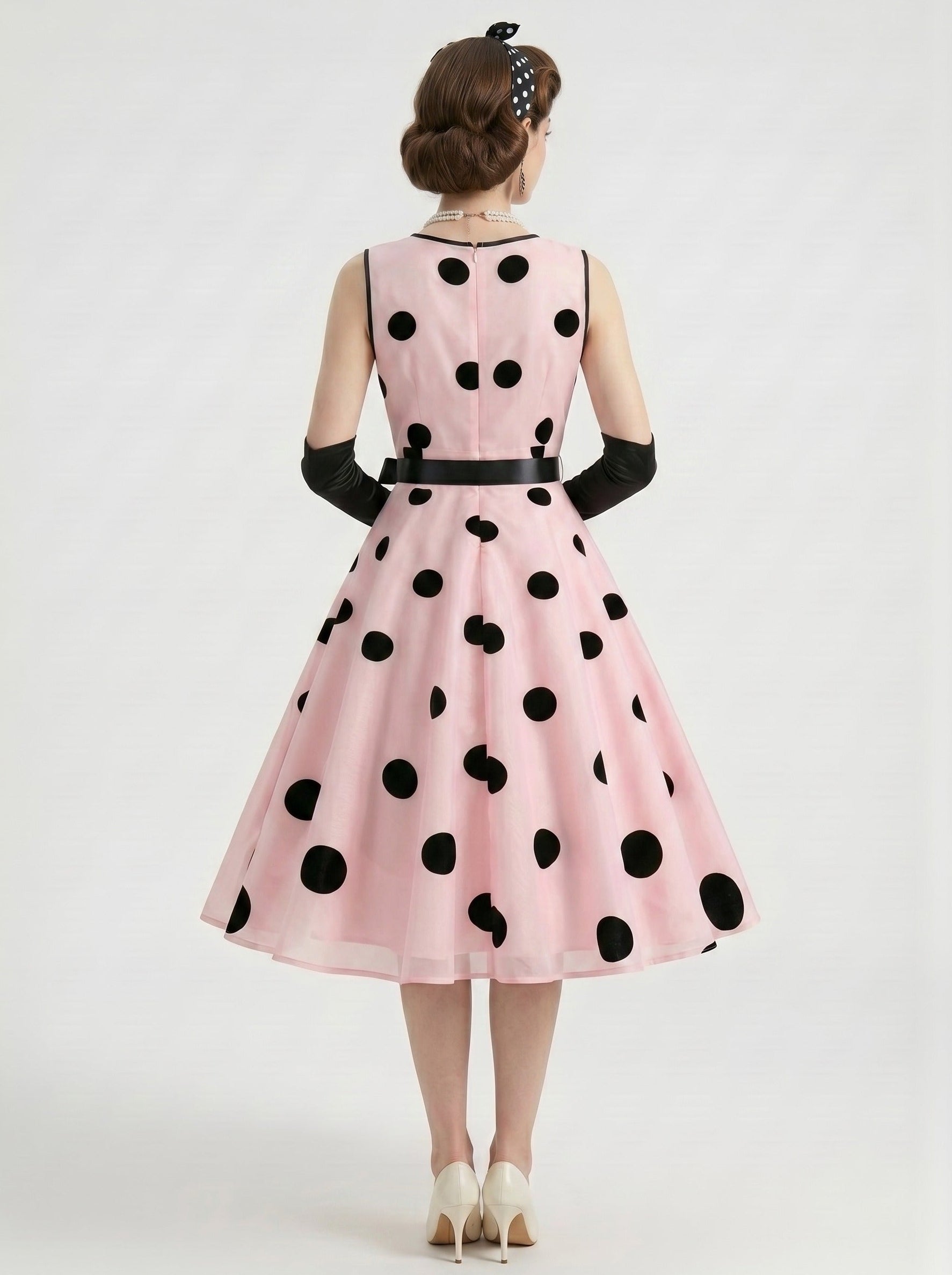 1950s Vintage Retro Outfits Swing Dress Flare Dress Fancy Dress Tea-Length Polka dots V-Neck Women's Date Party  for Women