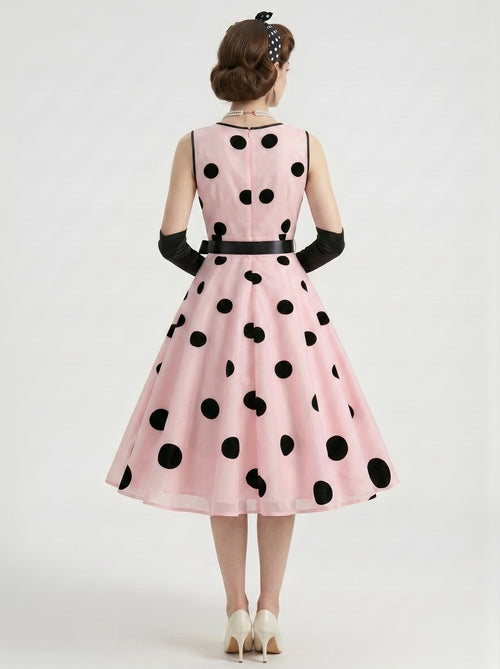 1950s Vintage Retro Outfits Swing Dress Flare Dress Fancy Dress Tea-Length Polka dots V-Neck Women's Date Party  for Women