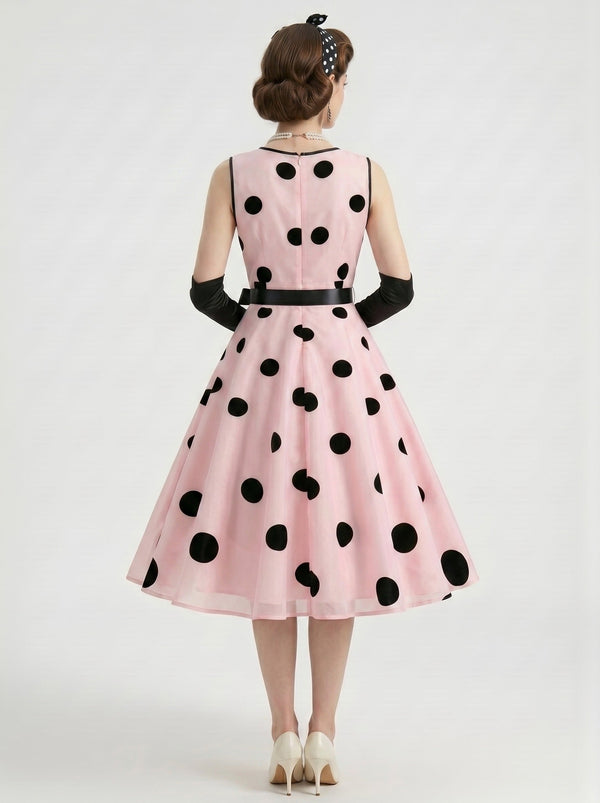 1950s Vintage Retro Outfits Swing Dress Flare Dress Fancy Dress Tea-Length Polka dots V-Neck Women's Date Party  for Women