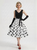 1950s Vintage Retro Rockabilly Outfits Fancy Dress Swing Dress Flare Dress Tea-Length Polka dots V-Neck Evening Bachelorette Party Women's Party
