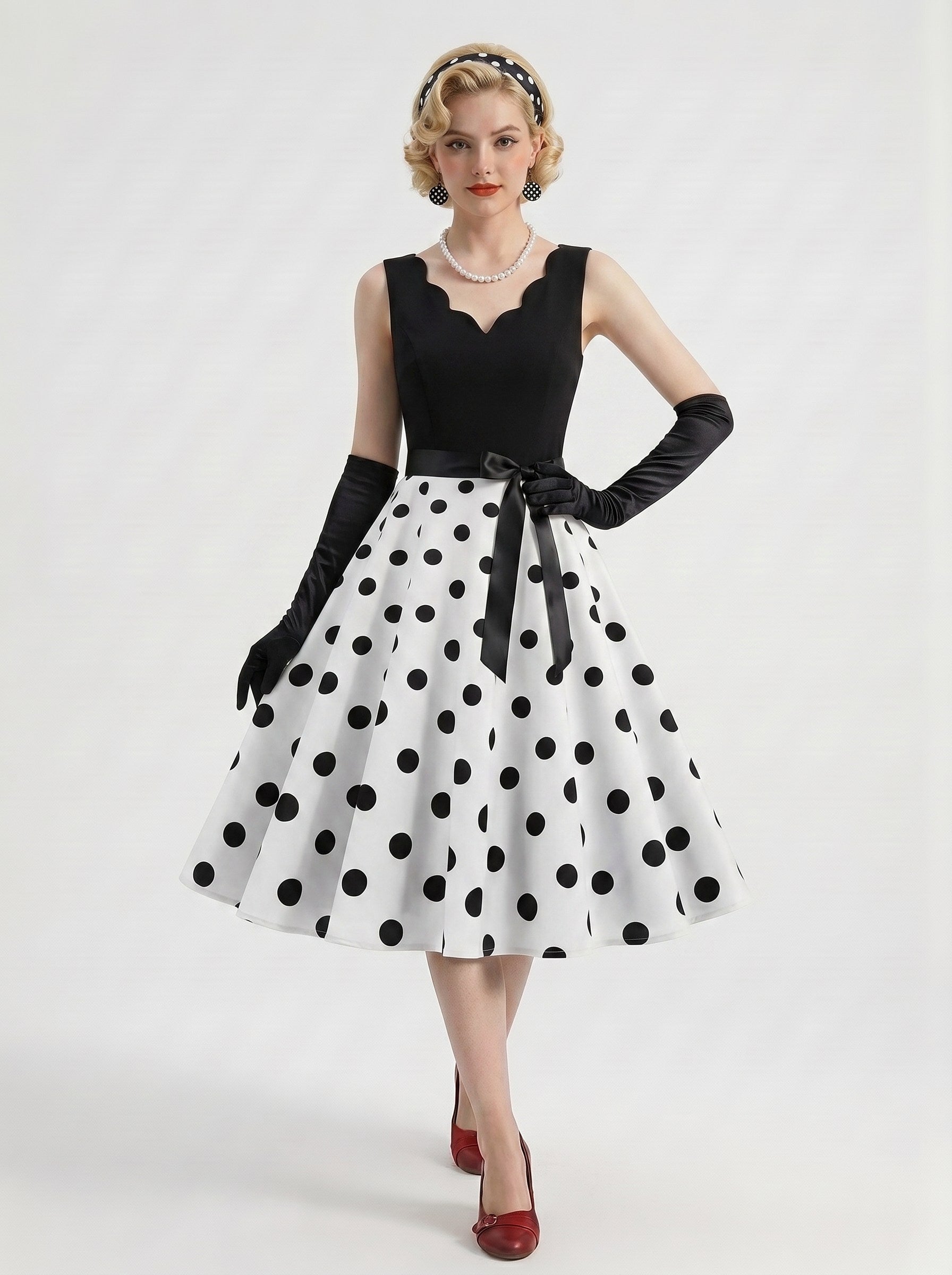 1950s Vintage Retro Rockabilly Outfits Fancy Dress Swing Dress Flare Dress Tea-Length Polka dots V-Neck Evening Bachelorette Party Women's Party