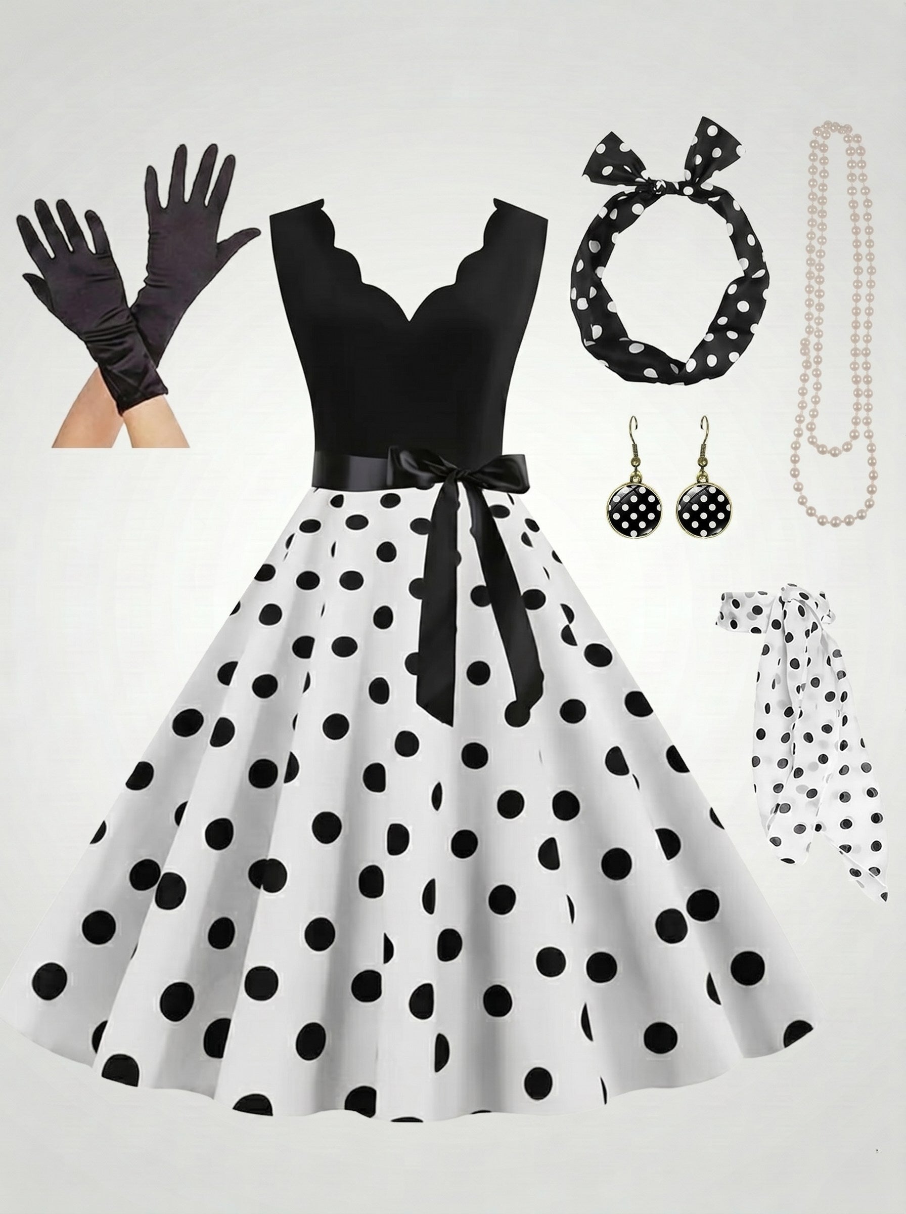 1950s Vintage Retro Rockabilly Outfits Fancy Dress Swing Dress Flare Dress Tea-Length Polka dots V-Neck Evening Bachelorette Party Women's Party