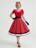 1950s Vintage Retro Outfits Flare Dress Tea-Length Polka dots V-Neck Women's Date Party Christmas Evening Bachelorette Party
