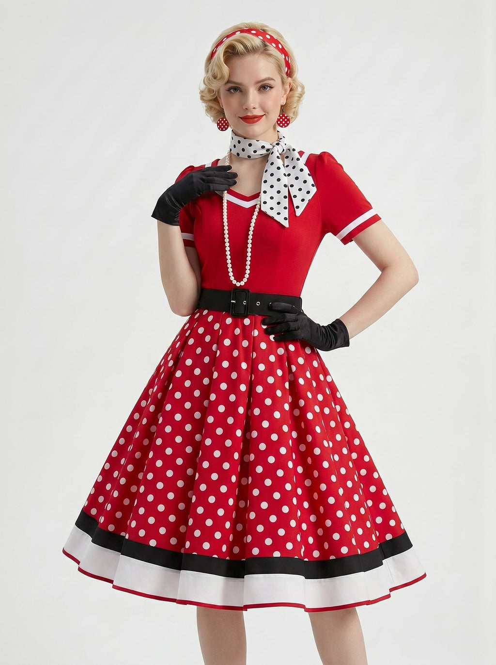1950s Vintage Retro Outfits Flare Dress Tea-Length Polka dots V-Neck Women's Date Party Christmas Evening Bachelorette Party