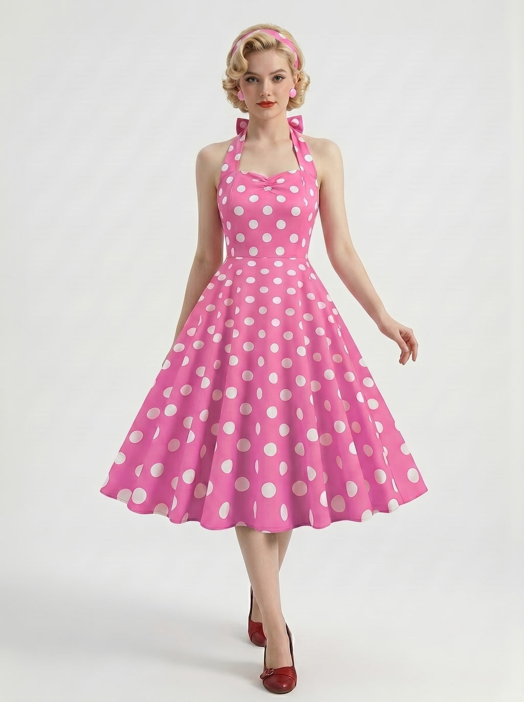 1950s Vintage Retro Rockabilly Outfits Swing Dress Flare Dress Tea-Length Polka dots Halter Carnival Women's Date Party Evening Bachelorette Party Homecoming Dresses