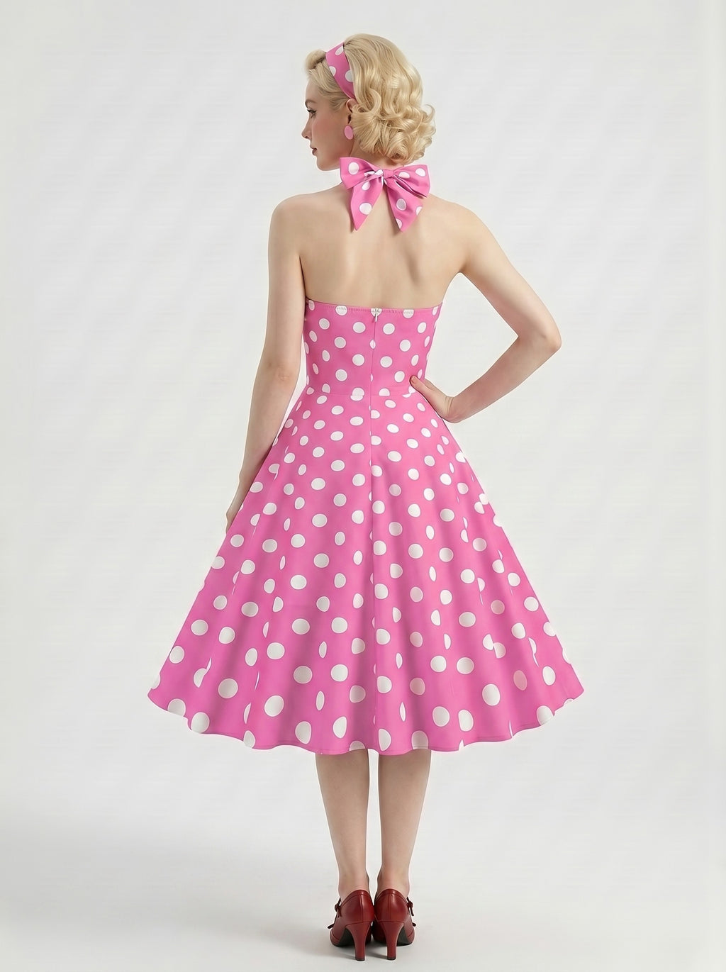 1950s Vintage Retro Rockabilly Outfits Swing Dress Flare Dress Tea-Length Polka dots Halter Carnival Women's Date Party Evening Bachelorette Party Homecoming Dresses