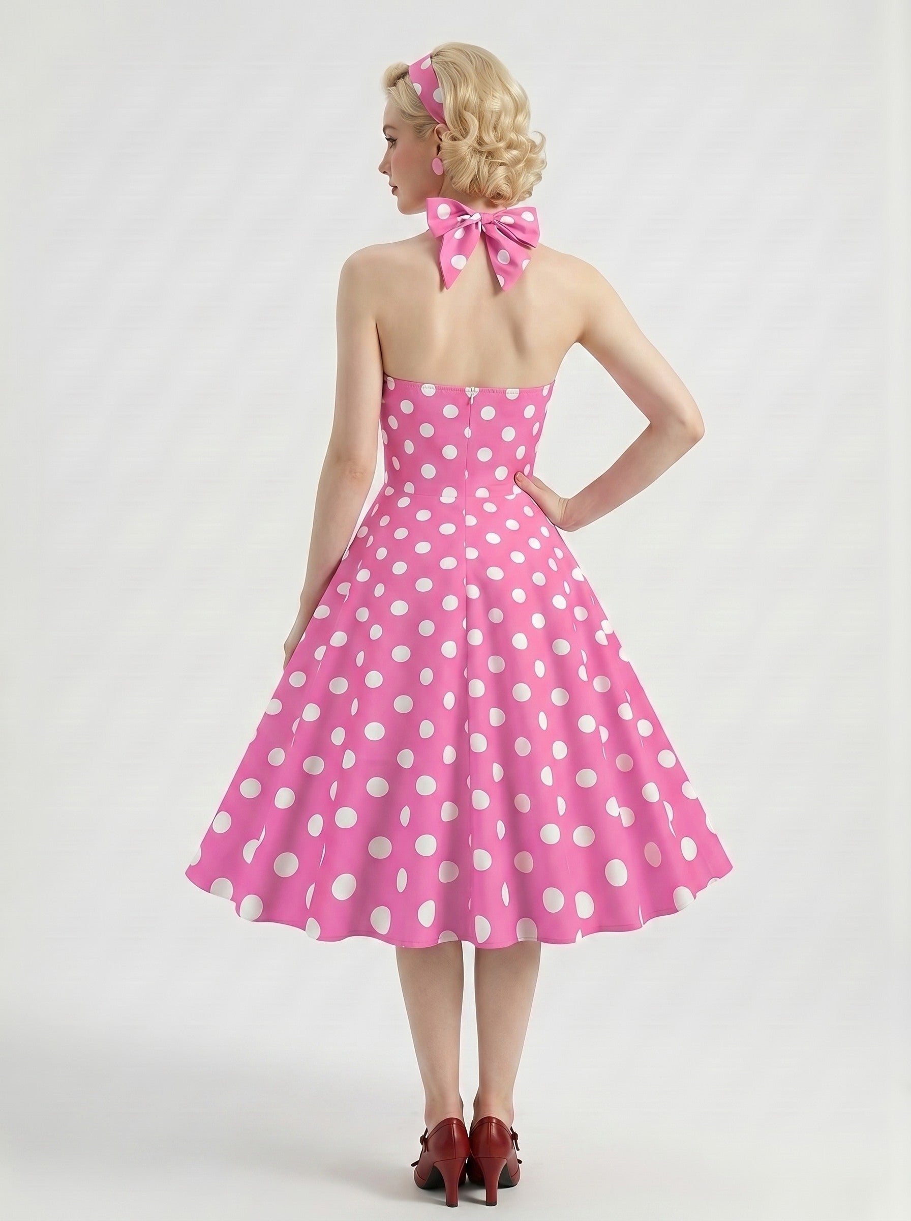1950s Vintage Retro Rockabilly Outfits Swing Dress Flare Dress Tea-Length Polka dots Halter Carnival Women's Date Party Evening Bachelorette Party Homecoming Dresses