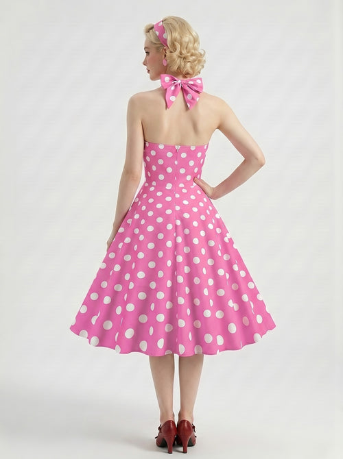 1950s Vintage Retro Rockabilly Outfits Swing Dress Flare Dress Tea-Length Polka dots Halter Carnival Women's Date Party Evening Bachelorette Party Homecoming Dresses