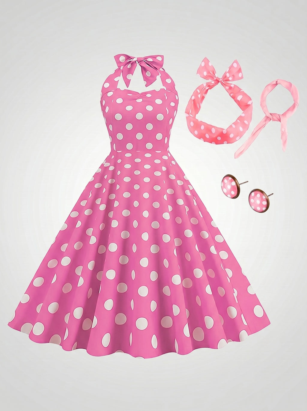 1950s Vintage Retro Rockabilly Outfits Swing Dress Flare Dress Tea-Length Polka dots Halter Carnival Women's Date Party Evening Bachelorette Party Homecoming Dresses