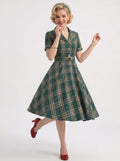 1950s Vintage Retro Outfits Swing Dress Fit & Flare Fancy Dress Tea-Length Checkered V-Neck Women's Masquerade Revival Homecoming Dresses Tea Party