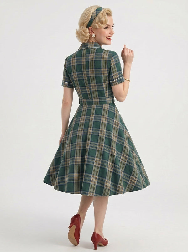 1950s Vintage Retro Outfits Swing Dress Fit & Flare Fancy Dress Tea-Length Checkered V-Neck Women's Masquerade Revival Homecoming Dresses Tea Party
