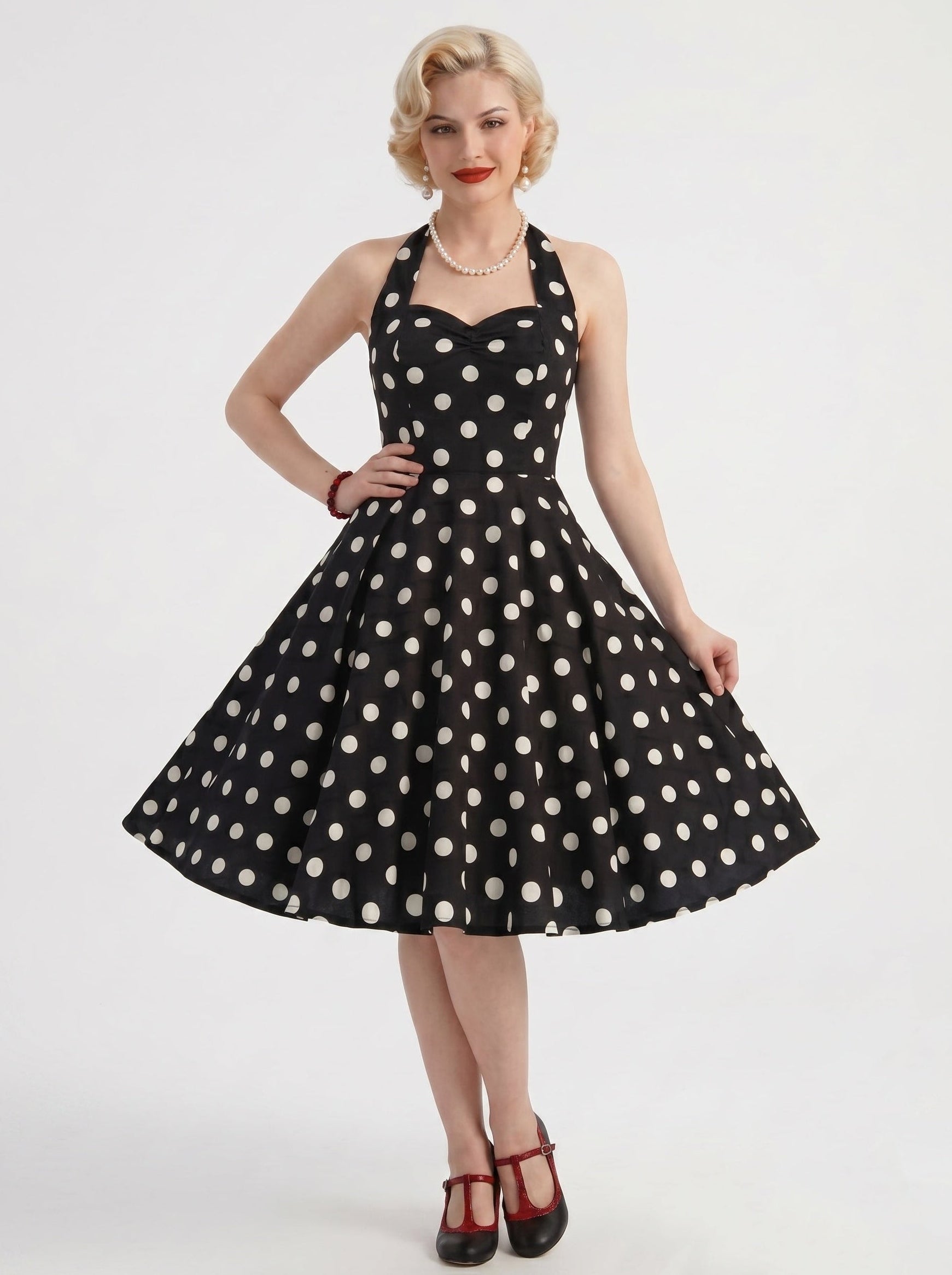1950s Vintage Retro Swing Dress Flare Dress Knee-Length Polka dots Halter Halloween Casual Daily Carnival Bachelorette Party for Women