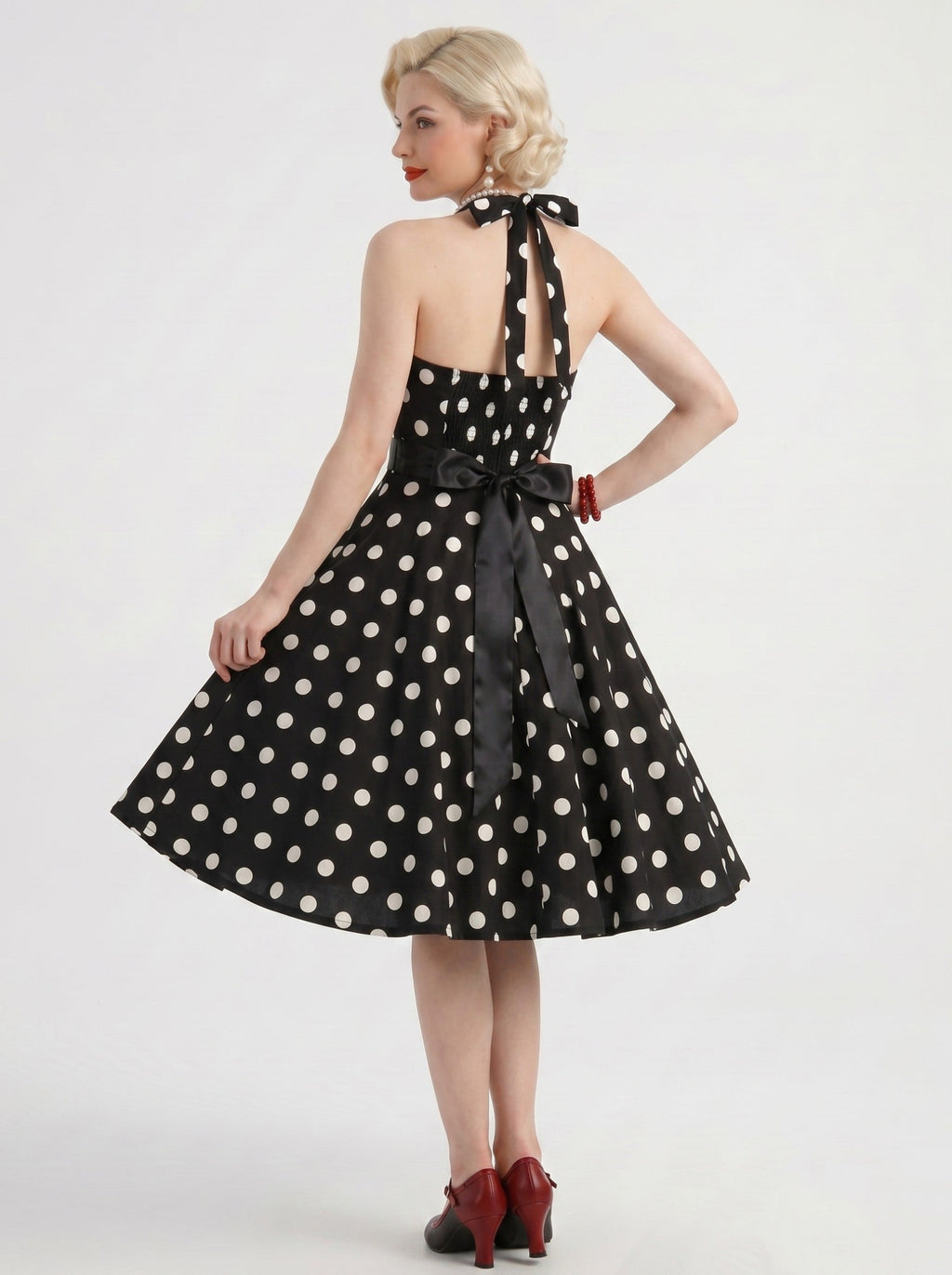 1950s Vintage Retro Swing Dress Flare Dress Knee-Length Polka dots Halter Halloween Casual Daily Carnival Bachelorette Party for Women