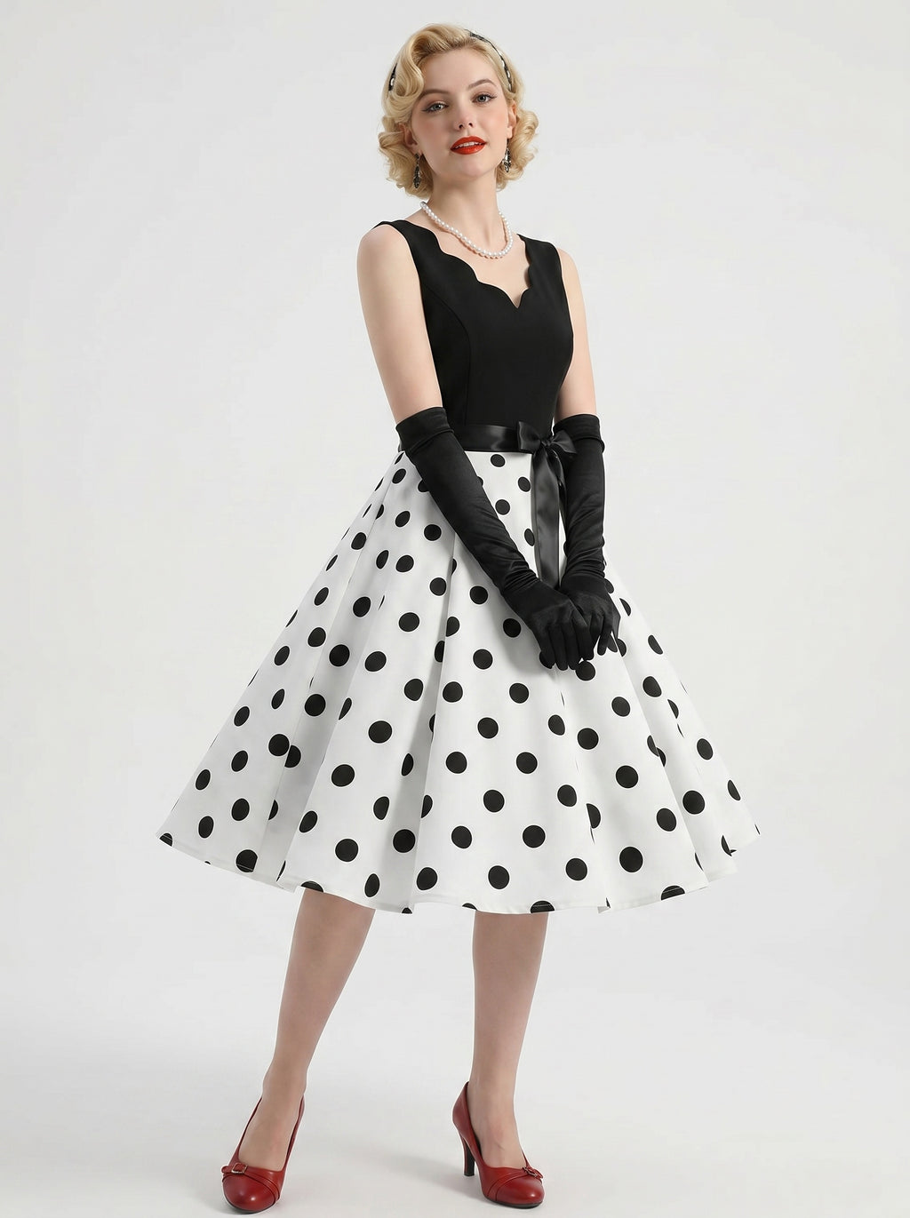 1950s Vintage Retro Rockabilly Swing Dress Flare Dress Knee-Length Polka dots V-Neck Carnival Halloween Christmas Engagement Party for Women
