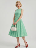 1950s Vintage Outfits Swing Dress Tea-Length Polka dots Scoop Neck Bachelorette Party for Women