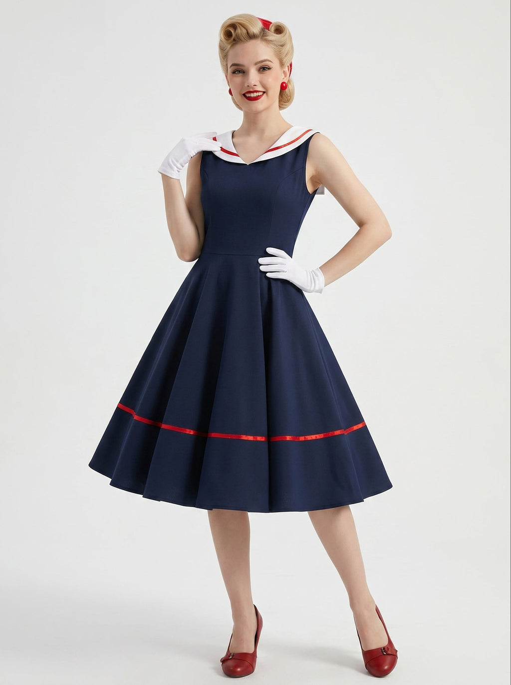1950s Vintage Outfits Sleeveless Knee-Length V-Neck Halloween Carnival for Women