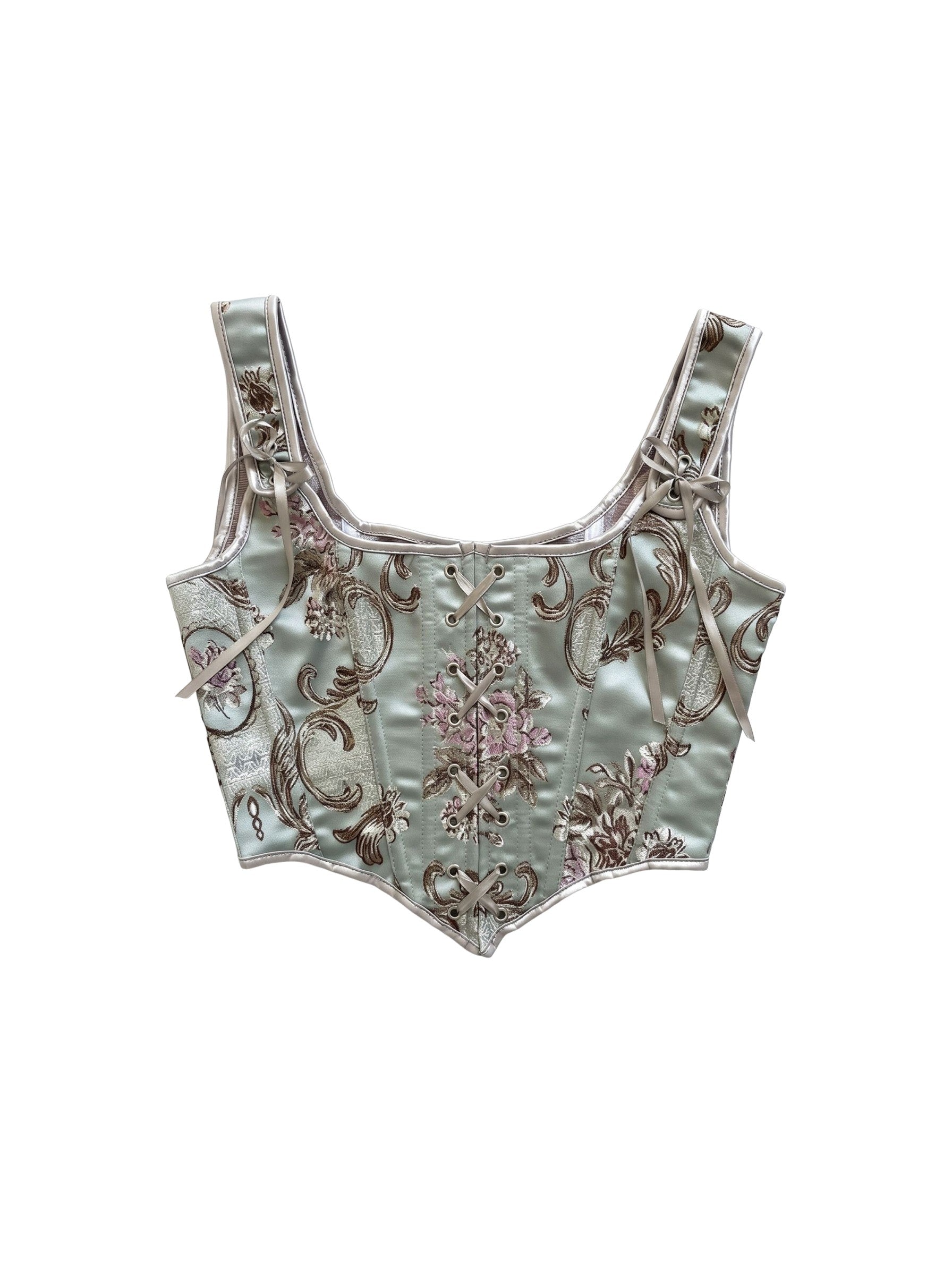 Retro Vintage Palace Boned Corset Cute Embossed Embroidery Fitted Waist-Cinching Shapewear Halloween Carnival Masquerade Casual Daily LARP
