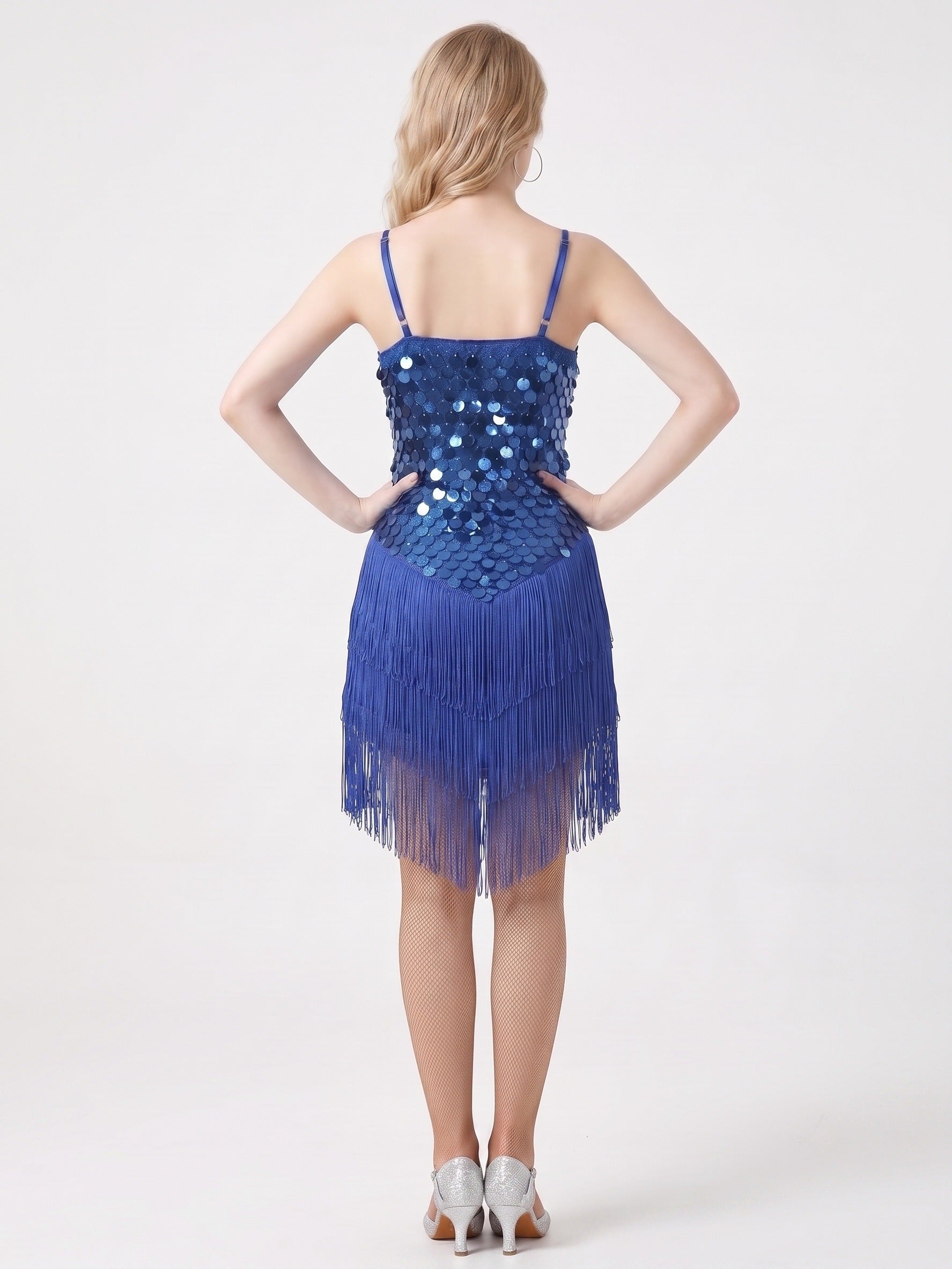Dancewear Latin Sequins Tassel Fringe Dancewear Spaghetti Straps Stage Performance Costume