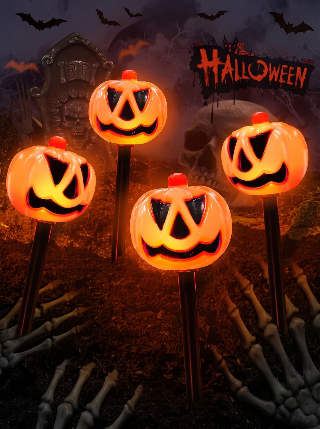 Halloween Pumpkin Solar Torch Light Waterproof Outdoor Garden Lantern for Lawn, Yard & Pathway Decor