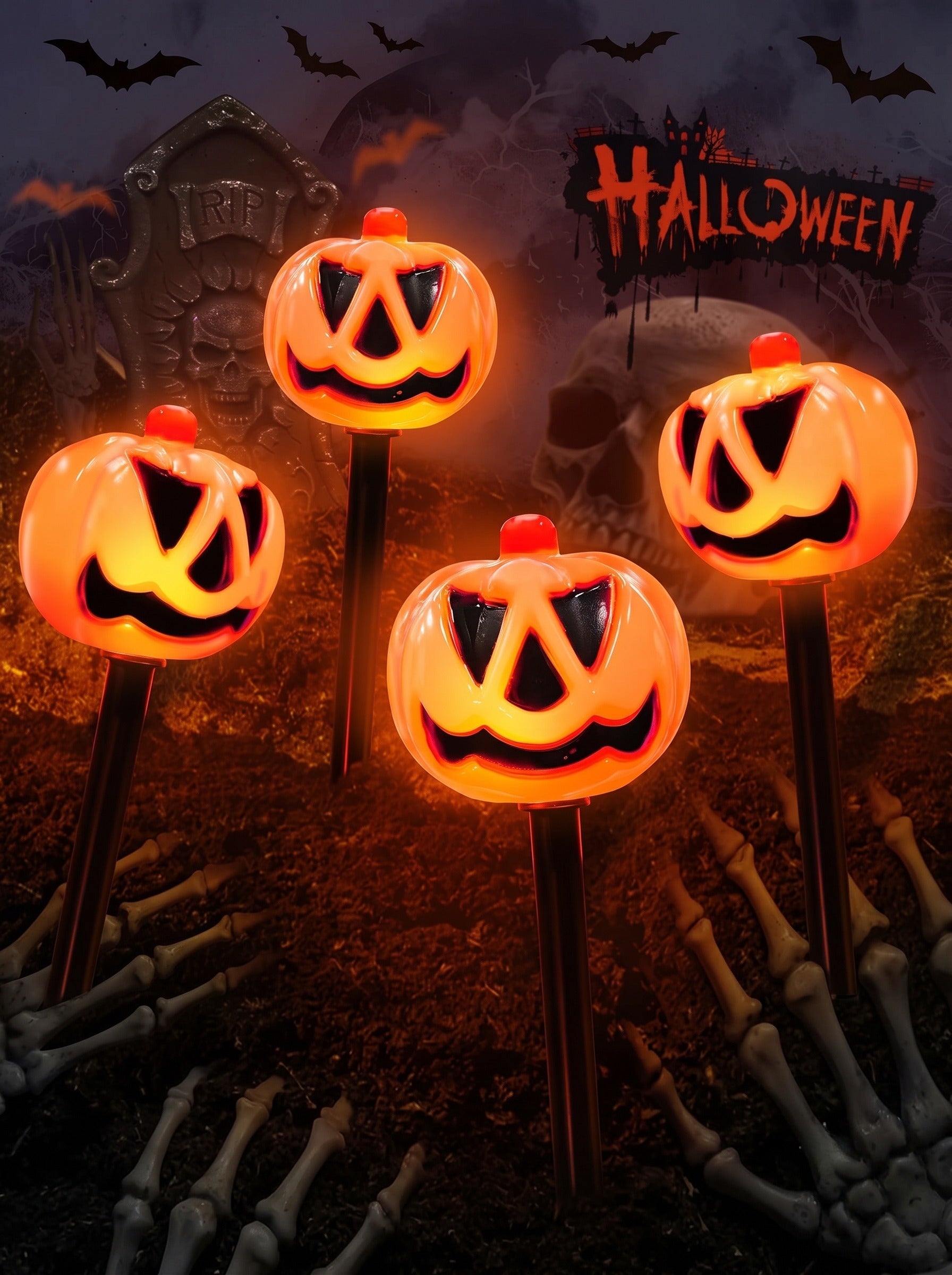 Halloween Pumpkin Solar Torch Light Waterproof Outdoor Garden Lantern for Lawn, Yard & Pathway Decor