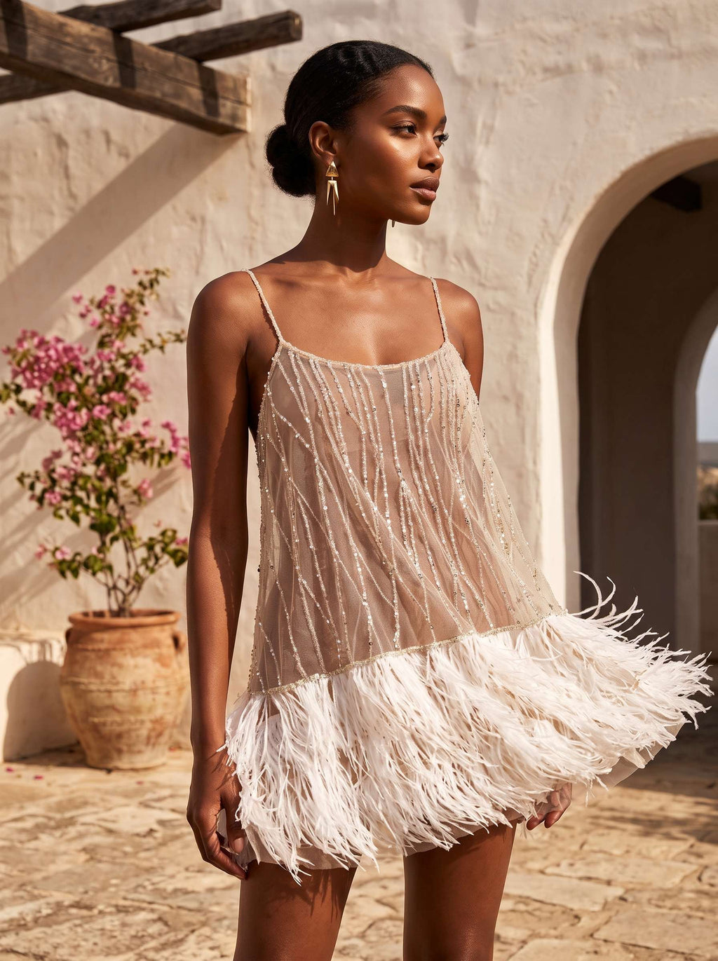 Dancewear Samba Sleeveless Spaghetti Straps Tassel Fringe Sequins Mesh Backless Mini Dress Stage Performance Party