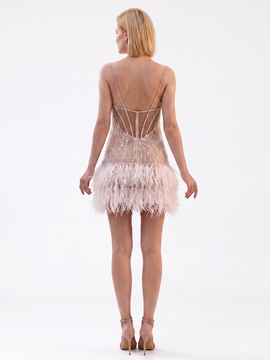 Dancewear Samba Sleeveless Spaghetti Straps Tassel Fringe Sequins Mesh Backless Mini Dress Stage Performance Party