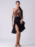 Dancewear Latin Slit Midi Dancewear Lace One-Shoulder Training And Performance Costumes