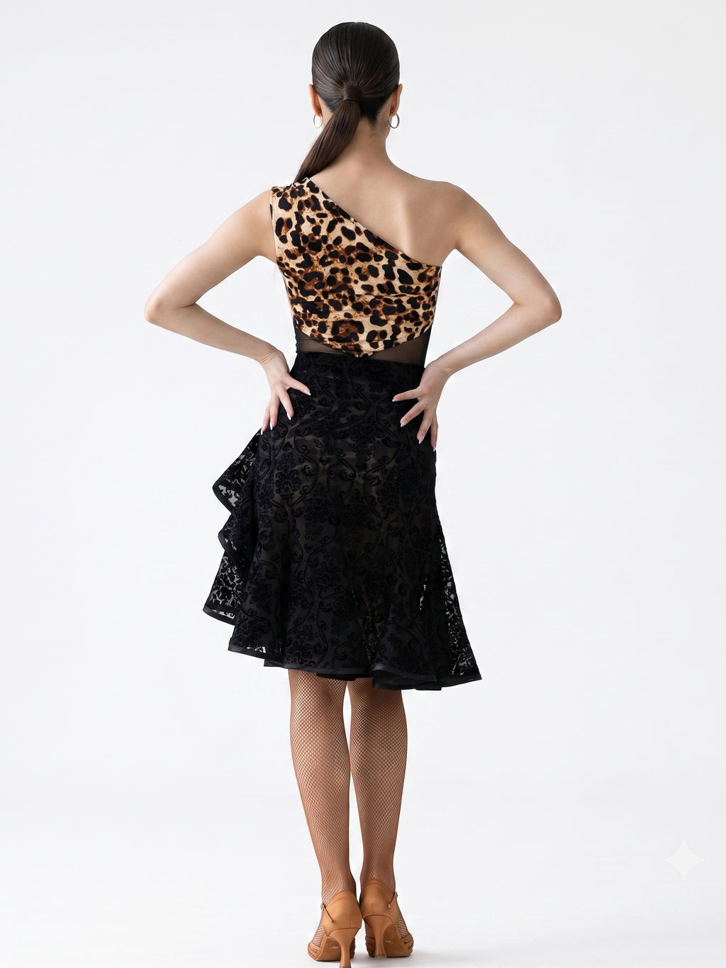 Dancewear Latin Slit Midi Dancewear Lace One-Shoulder Training And Performance Costumes