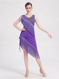 Dancewear Latin Sleeveless One-Shoulder Geometric Tassel Fringe Sequins Stage Performance Outfit