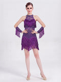 Dancewear Latin Sleeveless Sparkly Sequins Tassel Fringe Dance Dress Professional Performance Set Stage Play