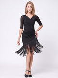 Dancewear Latin Half Sleeve Tassel Fringe Solid V-Neck Activewear Dress Training And Performance