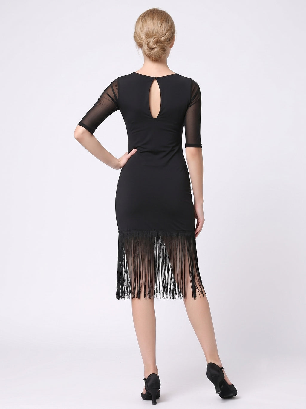 Dancewear Latin Half Sleeve Tassel Fringe Solid V-Neck Activewear Dress Training And Performance