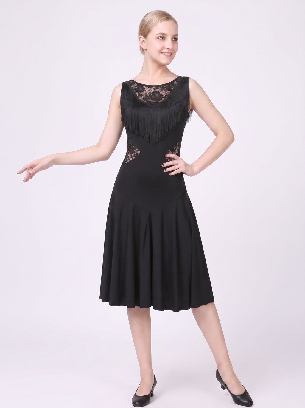 Dancewear Latin Sleeveless Lace Fringe Tassel Scoop Dance Dress Women's Training Performance