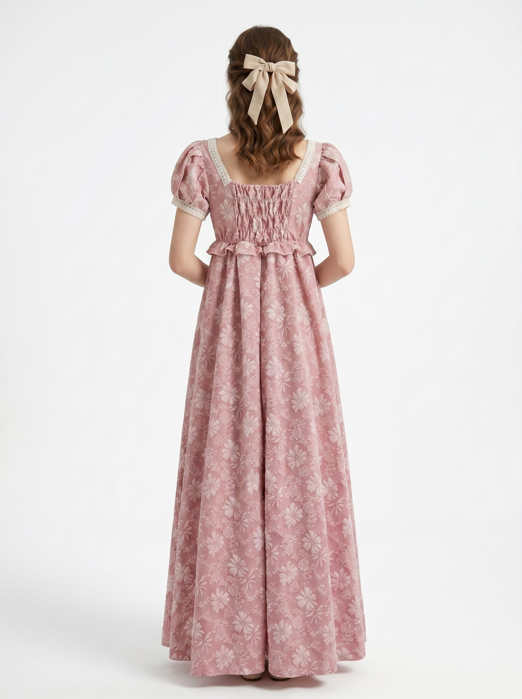Medieval Vintage Renaissance Regency Inspired Dress Cottagecore Floral Square Neck Puff Sleeve Historical Long Gown for Women