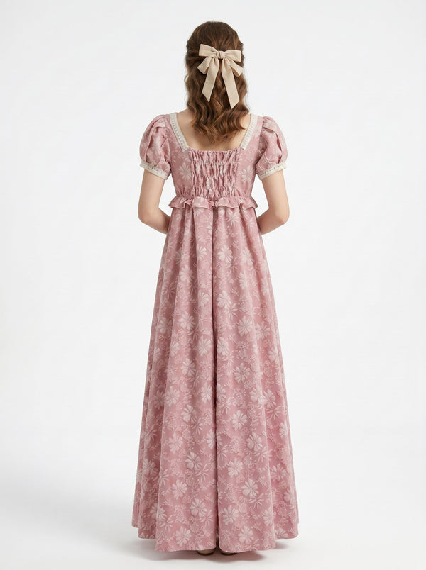 Medieval Vintage Renaissance Regency Inspired Dress Cottagecore Floral Square Neck Puff Sleeve Historical Long Gown for Women