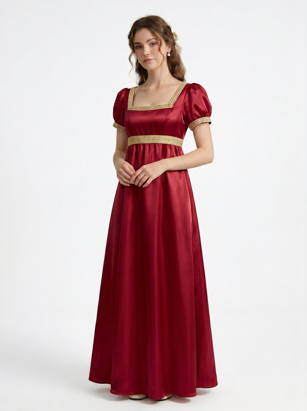 19th Century Vintage Noblewoman Regency Dresses Princess Empire Waist Ankle-Length Sash Square Collar Halloween Carnival Renaissance Fair