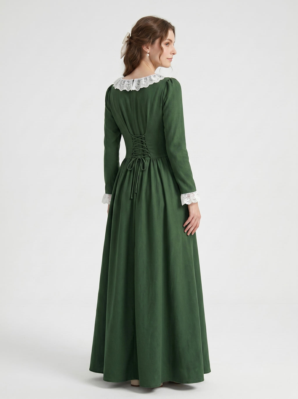 Medieval Vintage Witch Peasant Green A-Line Ankle-Length Lace Scoop Neck Women's Fantasy Halloween Carnival LARP  Renaissance Fair