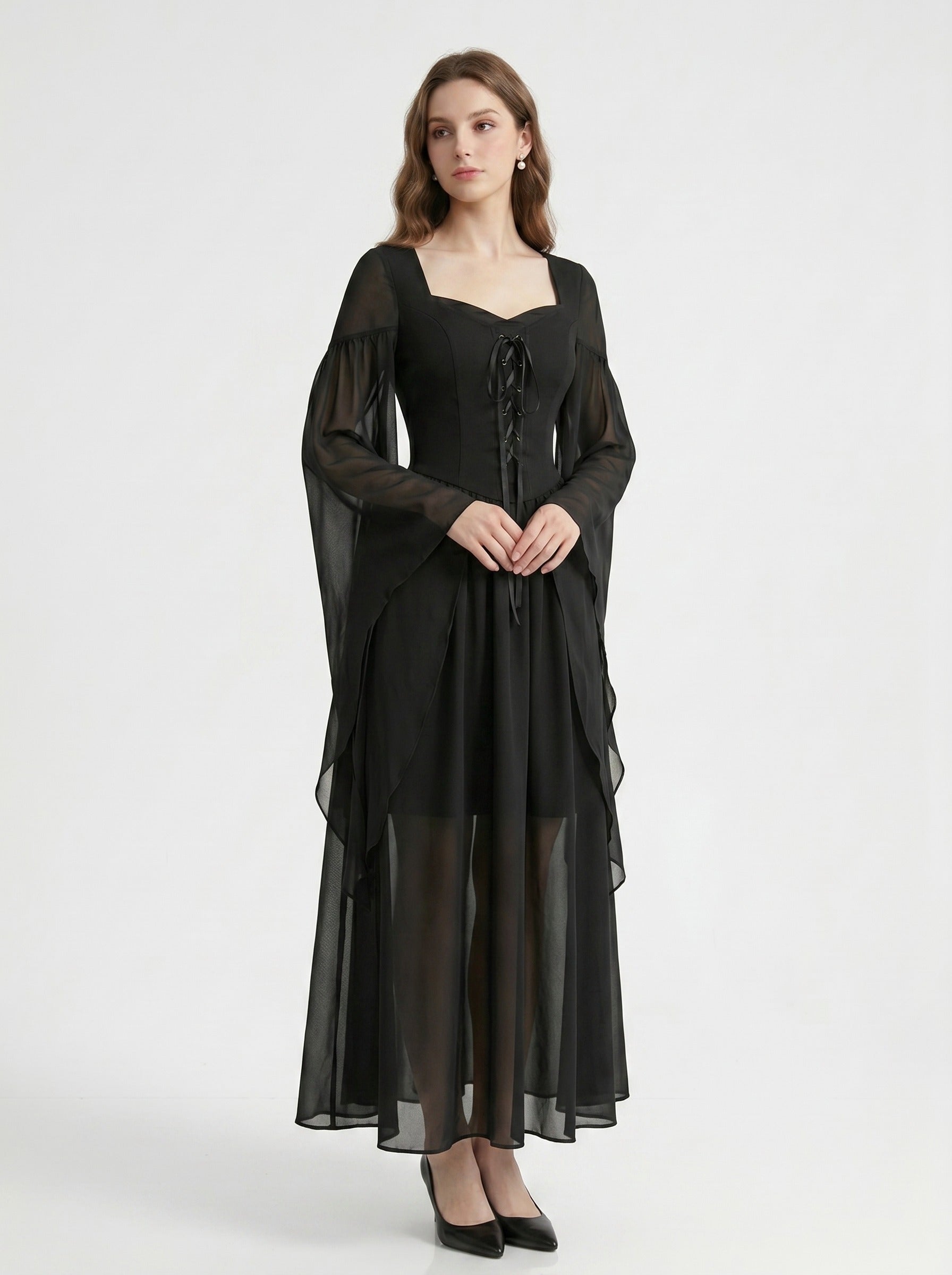Medieval Vintage Punk & Gothic Witch Fancy Dress Tea-Length Sweetheart Steampunk Walpurgis Night Casual Daily for Women