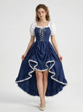 Medieval Vintage Gothic Navy Noblewoman A-Line Asymmetrical Lace Square Collar Halloween LARP Carnival Renaissance Fair for Women