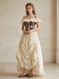 Medieval Vintage Renaissance Dress Floral Fancy Dress Princess Ankle-Length Ruffles Off-the-Shoulder Halloween Carnival Renaissance Fair LARP Adults' Dress