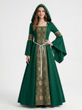 Medieval Vintage Retro Witch Fancy Dress Green A-Line Ankle-Length Appliques Square Collar LARP Fantasy Halloween Carnival Renaissance Fair for Women