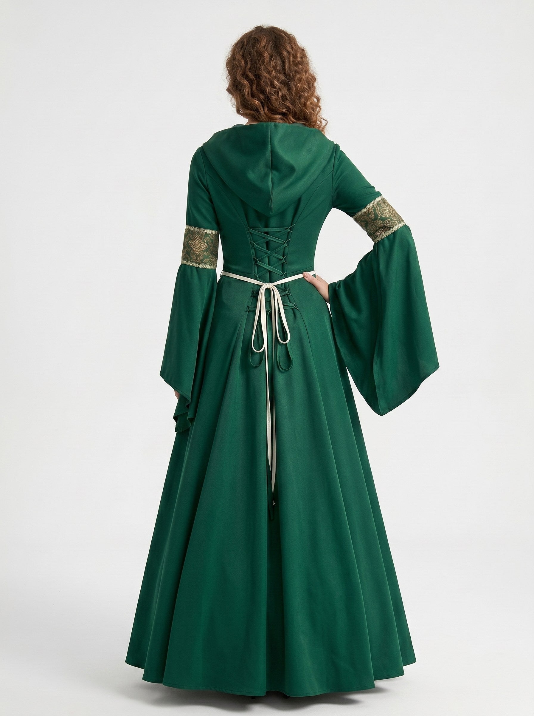 Medieval Vintage Retro Witch Fancy Dress Green A-Line Ankle-Length Appliques Square Collar LARP Fantasy Halloween Carnival Renaissance Fair for Women