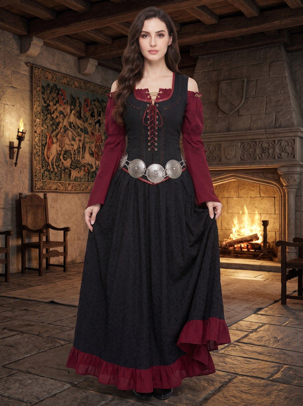 Medieval Vintage Renaissance Cocktail Dress A-Line Ankle-Length Off-the-Shoulder Viking Outlander Ranger Carnival Masquerade Party LARP Cosplay Costume