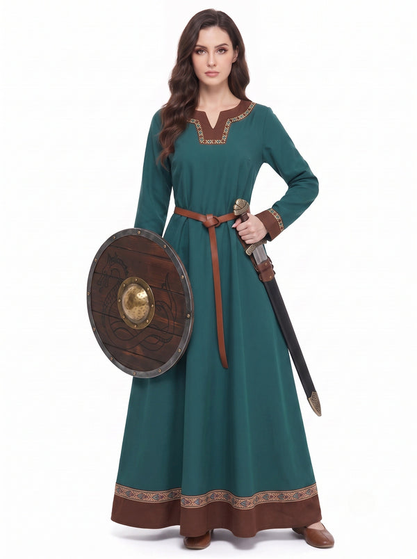 Medieval Retro Vintage Renaissance Dress Fancy Dress A-Line Ankle-Length Long Sleeves Scoop Neck Viking Celtic Knight Carnival Performanc Ren Faire LARP Costume