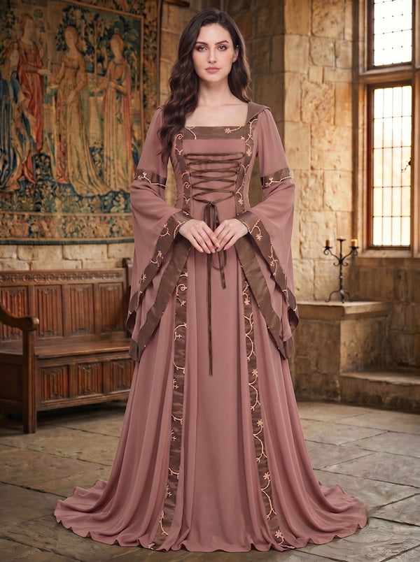 Medieval Vintage Renaissance 18th Century Fancy Dress A-Line Floor-Length Flare Sleeve Square Collar Viking Celtic Fantasy Masquerade Party