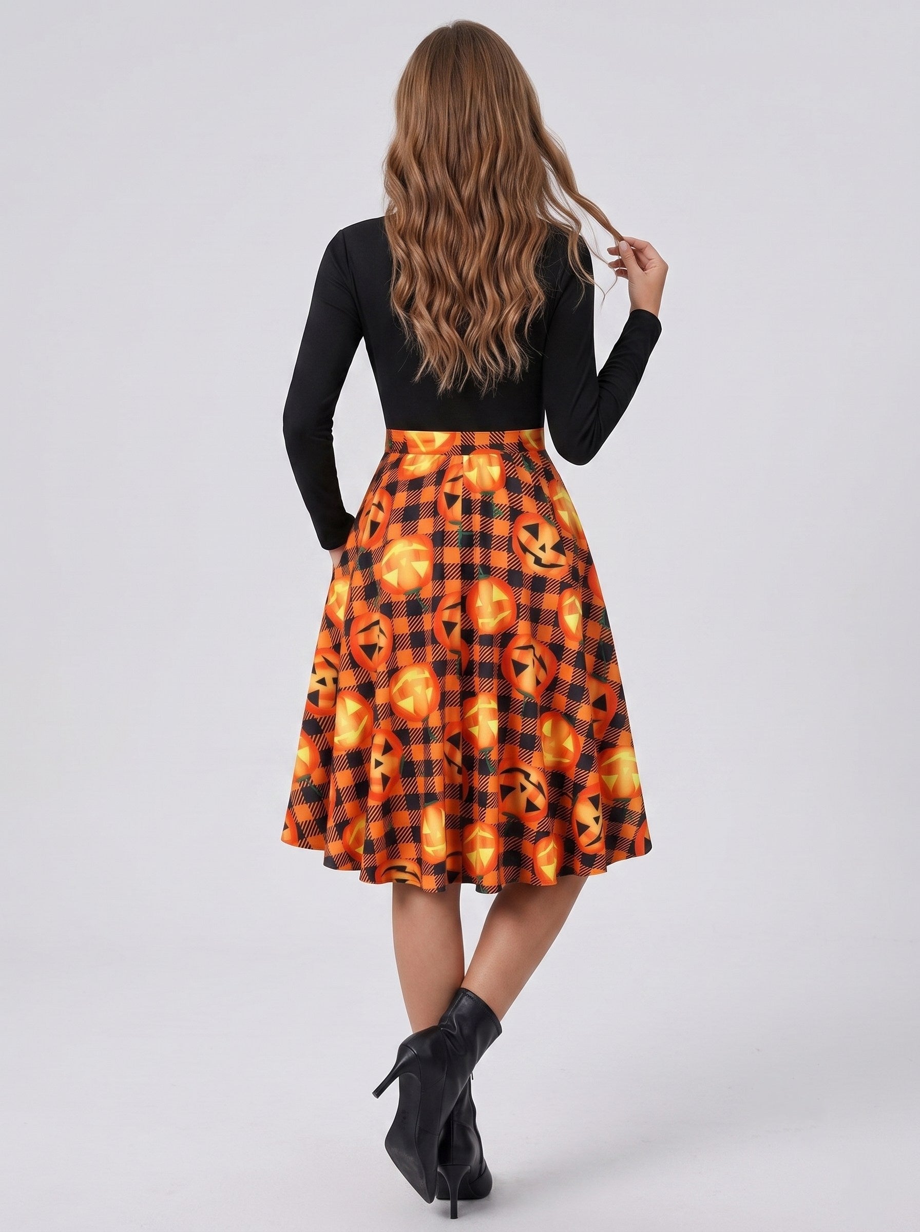 A-Line/Princess V-neck Long Sleeves Knee-Length Prints Halloween Performance Costumes Dress